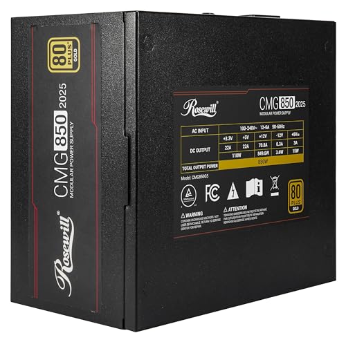 Image of Rosewill CMG5 850W, ATX 3.0 & 3.1 Compatible, 80+ Gold Full Modular Power Supply, PCIe 5.0 600W 12V-2x6 Connector, 100% Japanese Electrolytic Capacitor, Eco Silent Mode, 120mm FDB Fans - CMG850G5