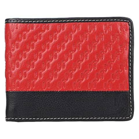 STARHIDE Mens Genuine Emboosed Leather RFID Blocking Wallet Billfold Coin Pocket Purse 1170 Red Black Cover