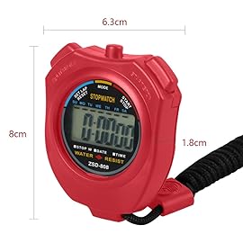 Vicloon Sport Stopwatch Timer, Professional Digital Sport Timer with Stainless Steel Whistle, Large LCD Display Suitable for Football, Basketball, Running, Swimming, Fitness and More (Red)