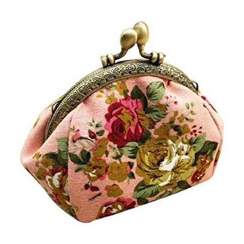 Tpoeacn Coin Purse Retro Colorful Vintage Flower Small Wallet Hasp Purse Clutch Bag (Pink) Cover