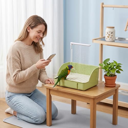 Baño para pájaros con circulación automática y ducha USB para conures y periquitos 5