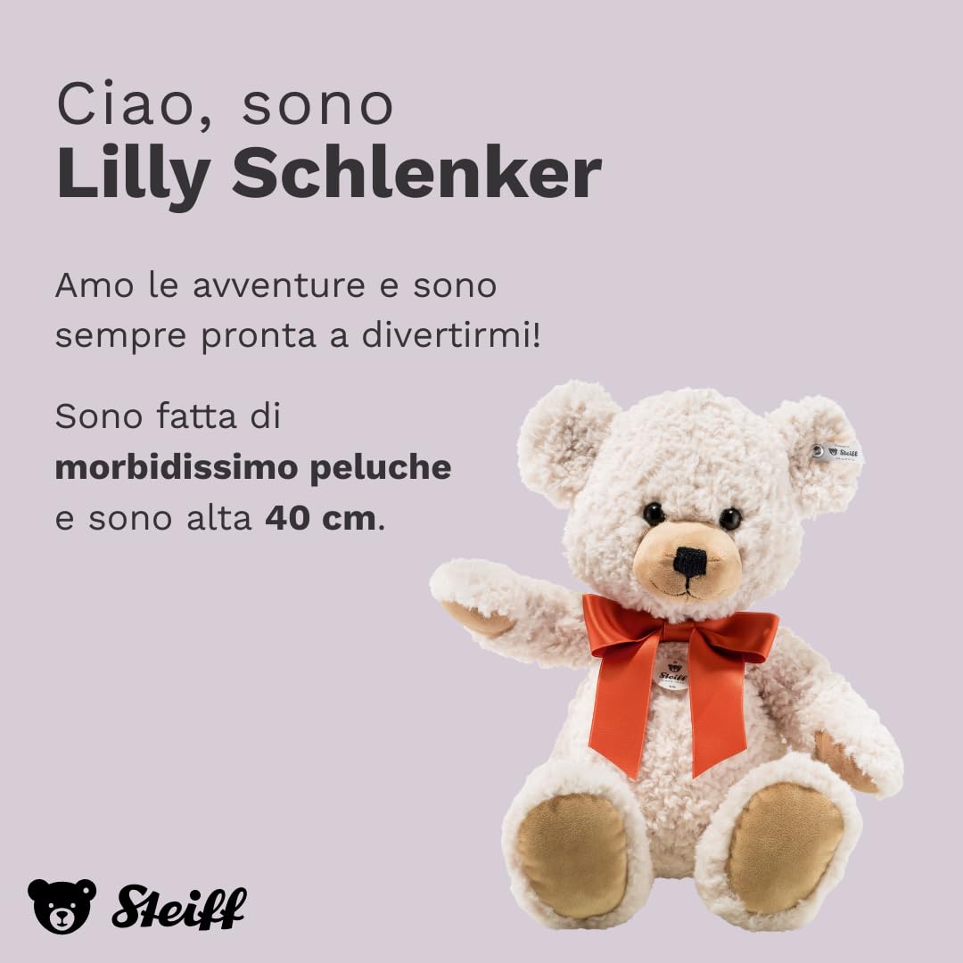 Steiff Peluche Orsacchiotto Lilly snodato, dolce animale di stoffa con occhi in plastica per bambini e bambine, pupazzo di 40 cm, bianco, 111945
