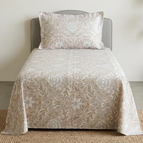 Image of Linen Home Cotton Percale Flat Bedsheet Set Single Size Damask Pink