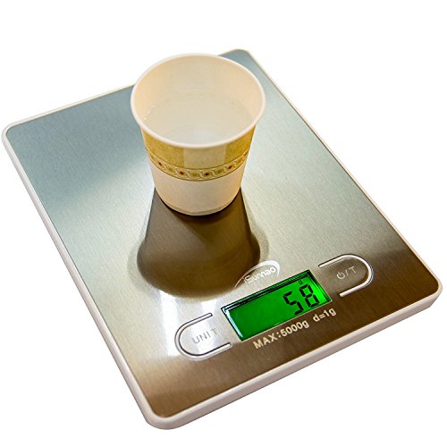 Isunnao Electronic Digital Kitchen Scale - Small Sleek Design - Food Weighing In Grams Ources And Lbs - Up To 11 Lbs (5 Kg) (White) #TOP5