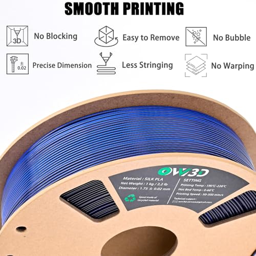 Image of OVV3D Silk PLA Filament 1.75mm, Dual Color PLA Filament 3D Printer Filament, Black Blue 3D Printing Filament + /-0.02mm, 1kg Spool /2.2lb