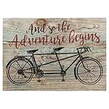 The Adventure Begins Distressed Green with Tandem Bicycle 5 x 7 Small Wood Plank Design Plaque Sign