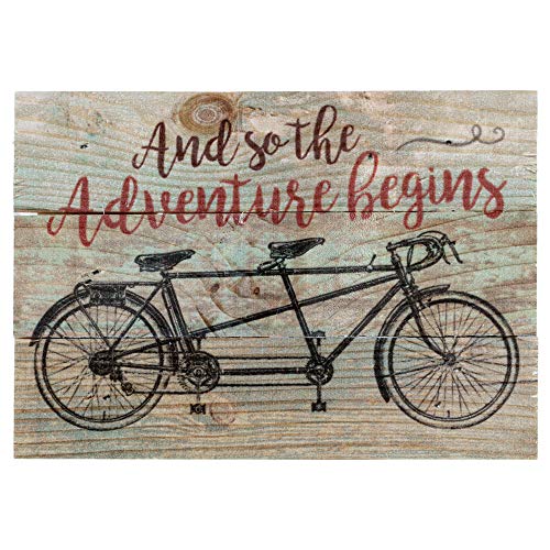 P. Graham Dunn The Adventure Begins Distressed Green with Tandem Bicycle 5 x 7 Small Wood Plank Design Plaque Sign
