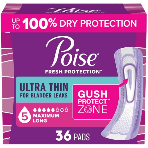 Image of Poise Ultra Thin Incontinence Pads for Women, 5 Drop, Long, 36 ct