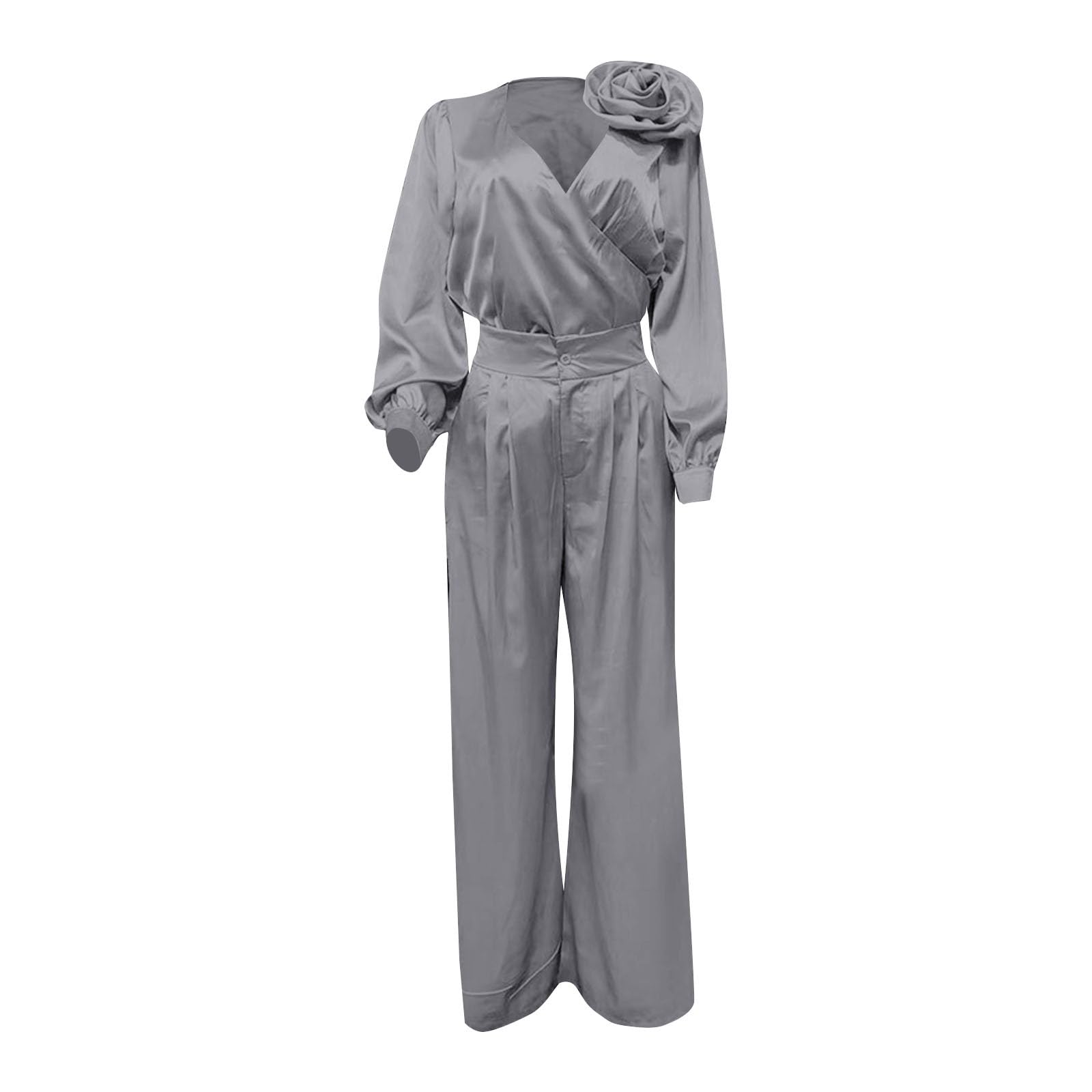 Zweiteiler Damen Elegant Festlich Eleganter Formeller Satin Mit V-Ausschnitt Für Partyoutfits Musselin Outfit Set Kostüm Festliche Hosen Jumpsuit Sommer Club Kleidung Ab 60 Lässiger