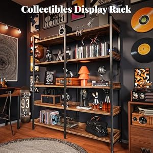 Huuger 5 Tier Bookshelf with 10 Open Shelves and Raised Baffle, Rustic Brown — photo 6 of 6