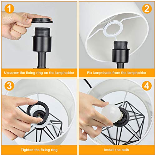 Depuley Modern Table Lamp For Bedroom,Geometric Bedside Lamp With Black Hollowed Out Metal Base And Fabric Shade, Nightstand Lamps For Living Room,Office(5W E26 Warm Light Led Bulb Incl) #TOP5