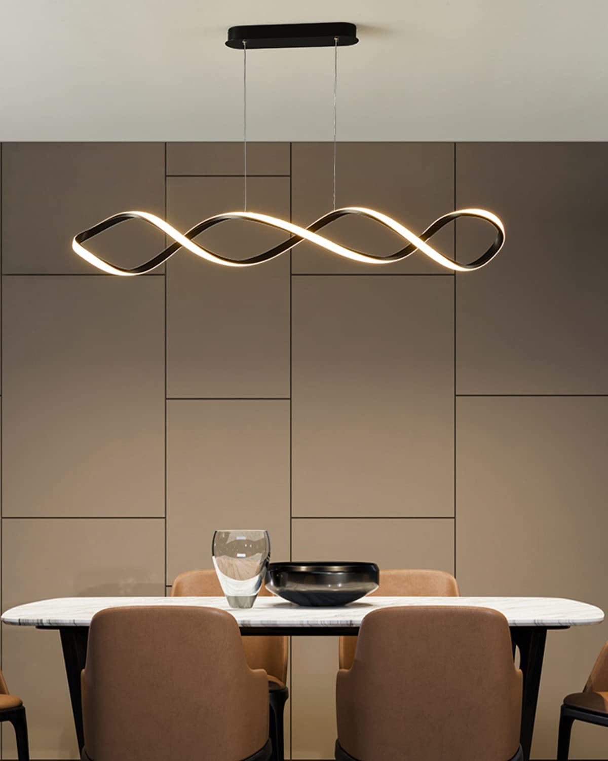 LED Hängeleuchte Esstisch Pendelleuchte höhenverstellbar Kronleuchter mit Fernbedienung Pendellampe Moderne Hänge lampe für Esszimmer wohnzimmer Schlafzimmer Küche Büro Leuchte (Schwarz, L80cm)