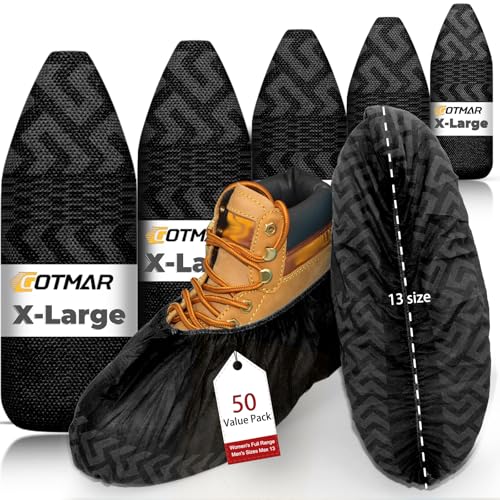 XL Non-Slip Disposable Shoe Covers for Indoors 50 Pack Black Fits Mens US 13