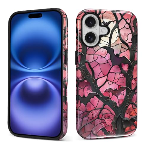 CARLOCA Case for iPhone 17,Pink Vampire Bat Stained Glass Design Hybrid Dual Protection Soft TPU Hard PC Shockproof Anti Scratch Men & Women Stylish Protective Phone Case