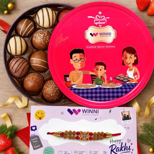 Image of WINNI - Luxury 30 Pcs Truffle Chocolate With Tin Box + Rakhi Pack | Rakhi Gift For Brother & Sister | Belgian Dark Chocolate Gift Pack | Festival Chocolate Gift Hamper | Rakhi Gift For Girls, Boys, Brother, Sister, Kids, Bhaiya, Bhabhi | Rakhi Gift Set | Raksha Bandhan Celebration Gift | Chocolates Gift Bouquet | Rakhi Gift | Return Gift Box