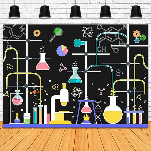 Fitumiw Chemical Science Birthday Party Backdrop 8x6ft Chemical Experiments Science Party Decorations Background for Kids Chemistry Lab Mad Scientist Equipment Science Research Banner - Thumbnail 4