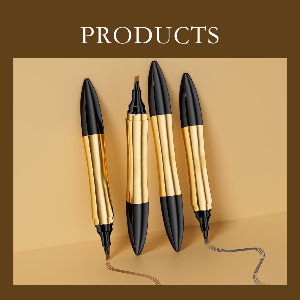 2 in 1 Magischer Augenbrauenstift, 2024 Upgrade Multifunktions-3D-Microblading-Augenbrauen-Tätowierungsstift 4-Gabelspitze mit Eyeliner, Doppelkopf-Augenbrauenstift Wasserdichte (4 Farben)