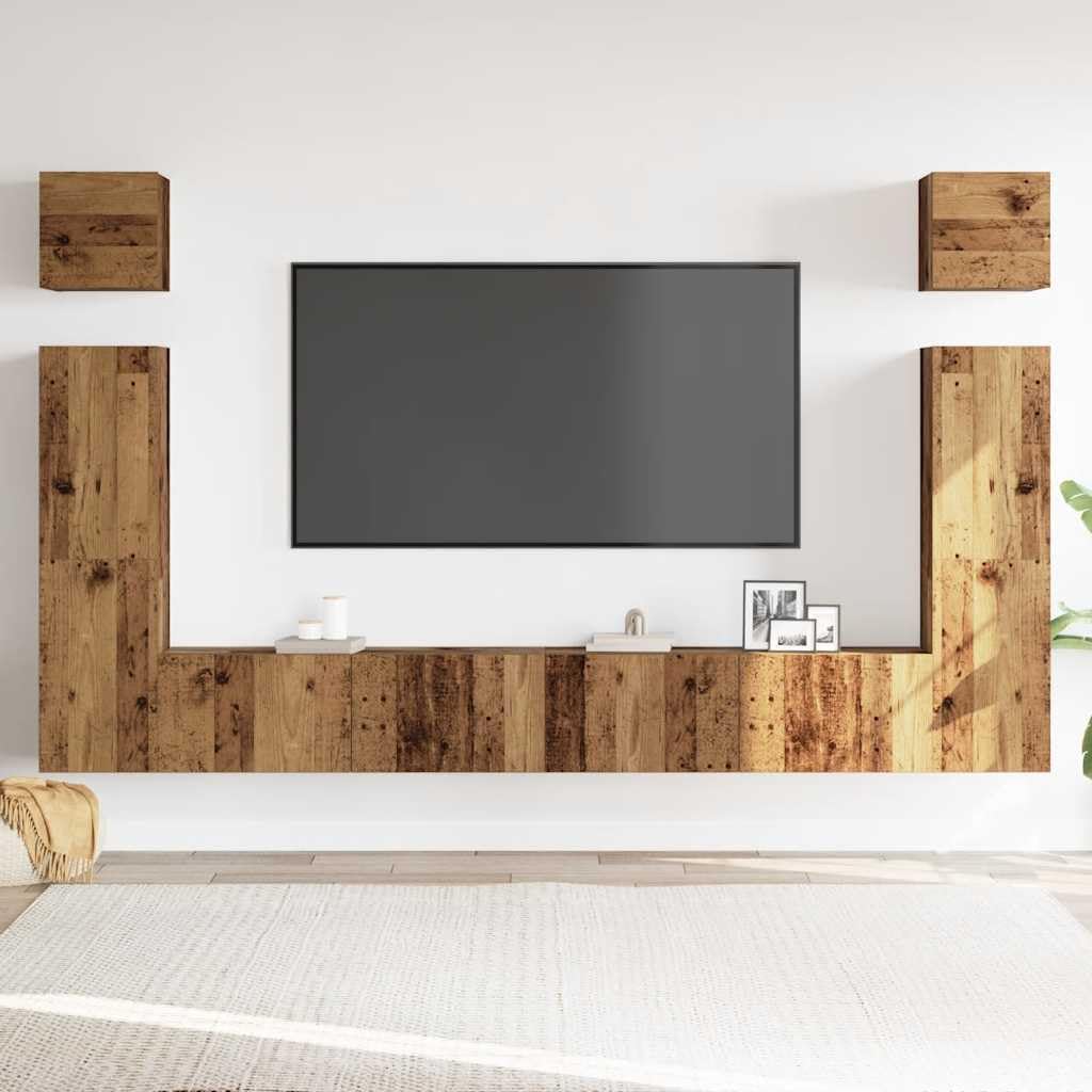 Set di 6 mobili per TV, montaggio a parete, effetto legno anticato, con vano portaoggetti, per soggiorno, credenza