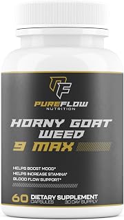 PureFlow 9 in 1 Horny Goat Weed MAX | Fully Dosed Men's Performance Supplement | Pills for Men Fast Acting Blood Flow | 9 Ultra Ingredients for Fast Results/Science Backed - 60 Capsules