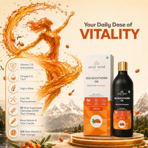 Image of Sea Buckthorn Juice Pack of 3 (425ml Each) | Natural Wellness Drink with Vitamin C, Omega 3 6 7 9 & Antioxidants | Sea Buckthorn Ras for Immunity Support, Skin & Hair Wellness, Energy & Digestion | Dark Glass Bottle | No Added Sugar