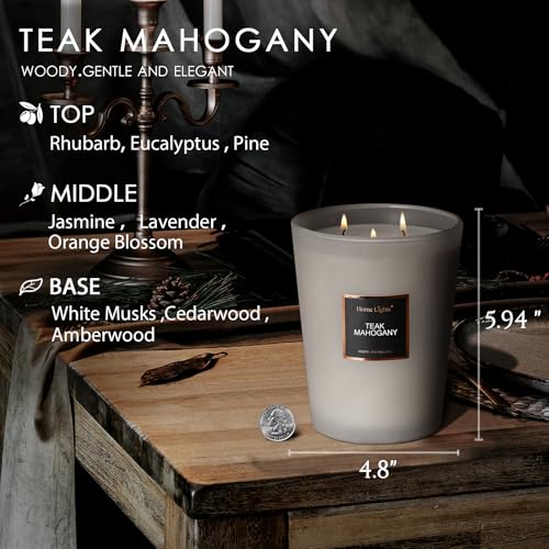 HomeLights Premium Scented Candles - 33.3 oz Natural Soy Wax, Aromatherapy for Home, Long Lasting Smokeless, 130 hrs Burn Time, 3 Cotton Wicks, Gifts for Women & Men - Teak Mahogany - Image 4