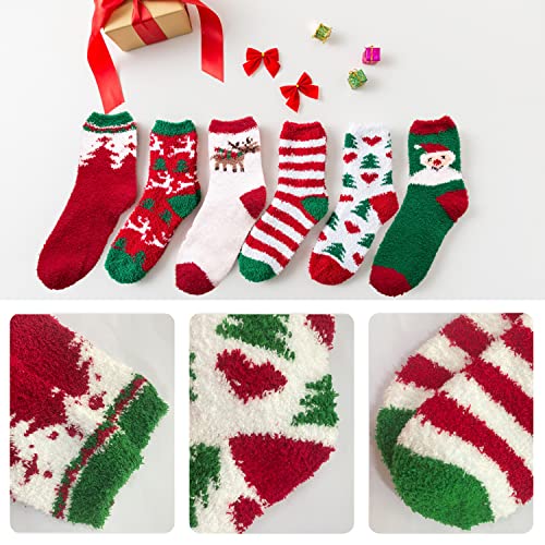 6 Pairs Fuzzy Christmas Socks,Athletic Indoor Sock,Winter Warm Cozy Fluffy Cartoon Monster Socks for Girls Christmas Gifts,Adult,Women,Home Sleeping3