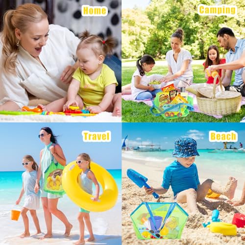 Strandspielzeug Tasche,Strandtasche Strandspielzeug,Sandspielzeug Wasserspielzeug für Kinder Aufräumsack,Sandspielzeug Aufbewahrungstasche für Strandurlaub im Freien,Familie Urlaub(Grün)