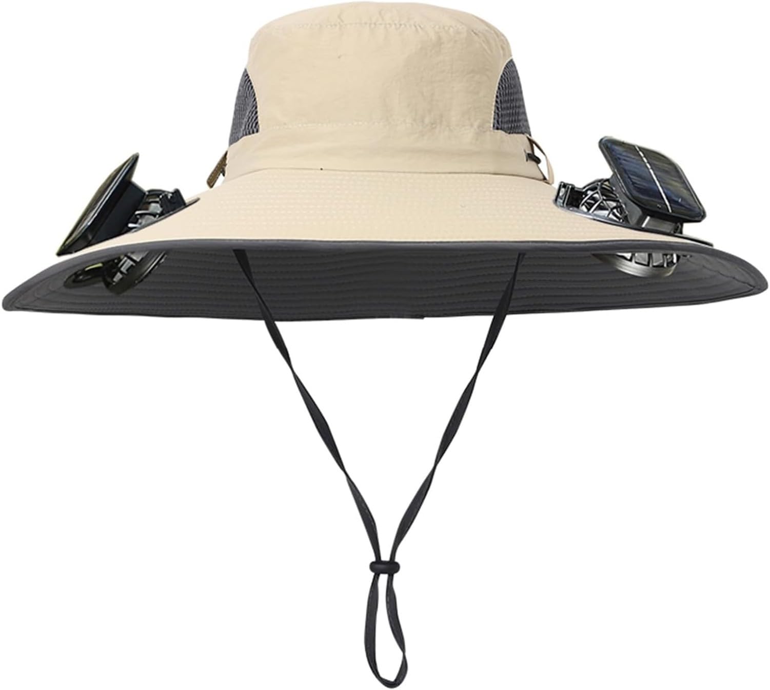 XIUNYIE Wide Brim Sun Hat with 2 Solar Fan Waterproof Breathable Bucket Hat for Men Women for Hiking Fishing Camping Outdoor, Solid Khaki, One Size
