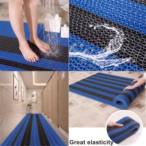 Image of ishro home Anti Skid Waterproof PVC Rubber Mat for Bathroom, Floor, Swimming Pool, Shower, Entrance & Rainy Areas | Multipurpose Dual Colour Floor Mat |Black & Blue, 4x8 ft