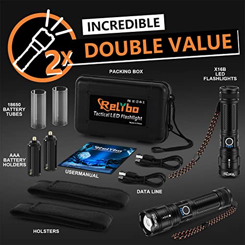 Flashlights High Lumens Led Rechargeable 2 Pack, Super Bright Tactical Flashlight 20000 Lumen Xhp70.2, Zoomable Usb Handheld High Powered Flash Light For Camping, Emergency, (Battery Not Included) #TOP6