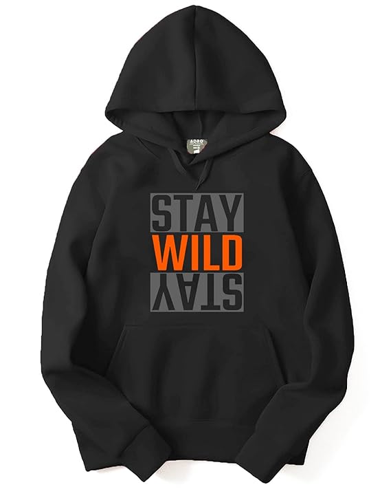Men's Cotton Neck Hooded Sweatshirt (H21-M-WILD-BL_Black_XL)
