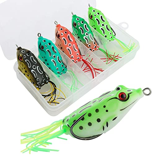 LSHEL Leurre Grenouille Bionique avec Double Hameçon Leurres Souples Carnassiers Appâts Artificiels de Pêche 5 Couleurs, Multicolore, 8g(12.5*6.1*2.5) Cover