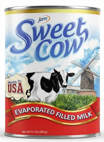 Image of Jans Sweet Cow Evaporated Milk, 13.7 oz, Pack of 6, Pantry Essential | Canned Evaporated Dairy Milk, Rich Creamy Taste for Cooking, Baking, Coffee & Tea, Unsweetened Cooking Cream, Shelf Stable