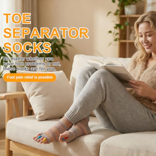 Image of Happy Feet Toe Alignment Separator Socks, Prevent Foot Cramps and hammertoes, Toe Separator Massage Socks
