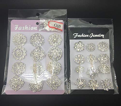 Meejoa Lot 24Pc Clear Rhinestone Crystal Flower Brooches Pins Set Diy Wedding Bouquet Broaches Kit #TOP2