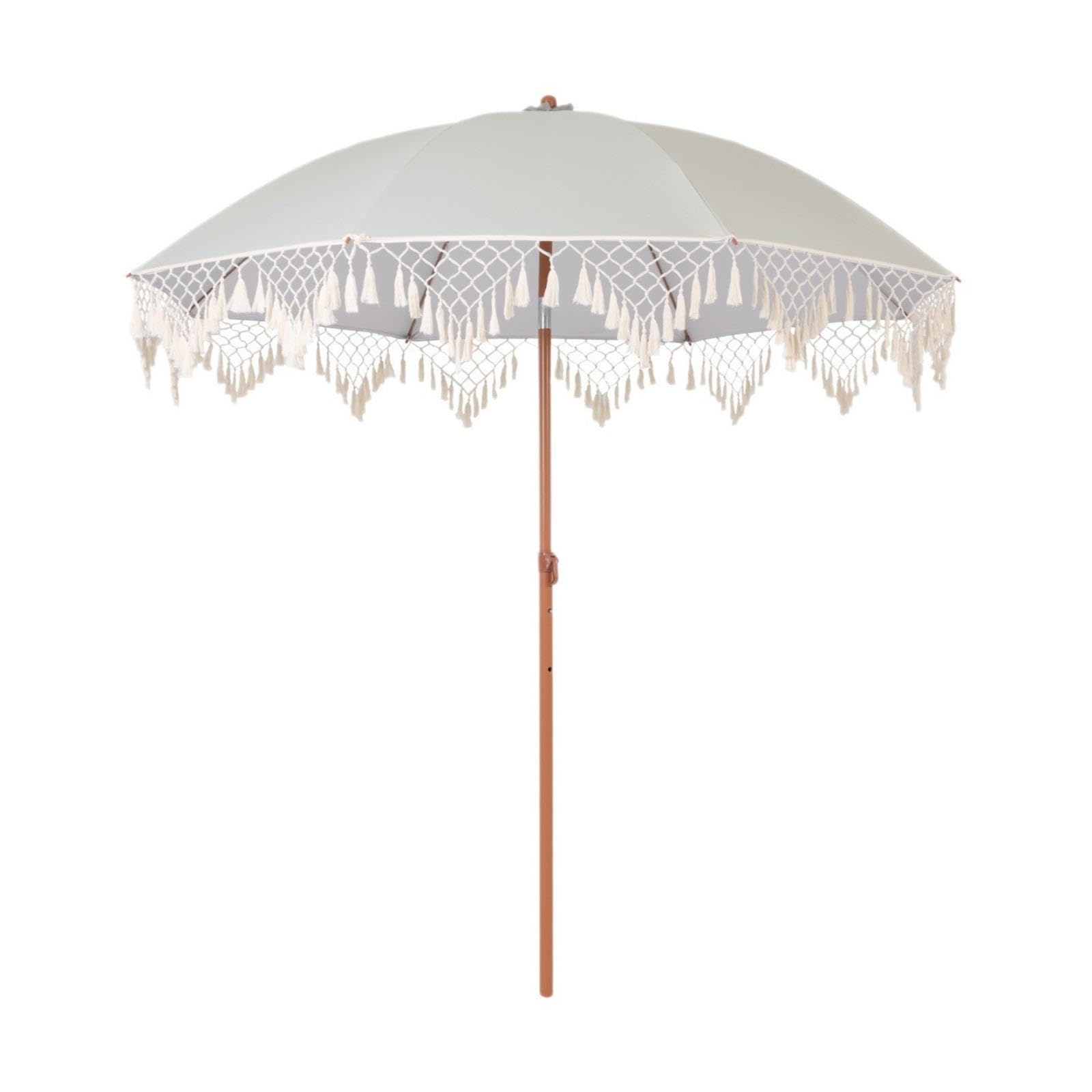 Beach Umbrella with Fringe Artistic Beach Umbrella Chic for Garden 1.7M a-image-3