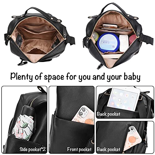 Diaper Bag Backpack For Mom Pu Leather Waterproof Multifunctional Large Capacity Travel Baby Bag With Changing Pad For Boy Girl Stroller Straps 2Pcs White #TOP4