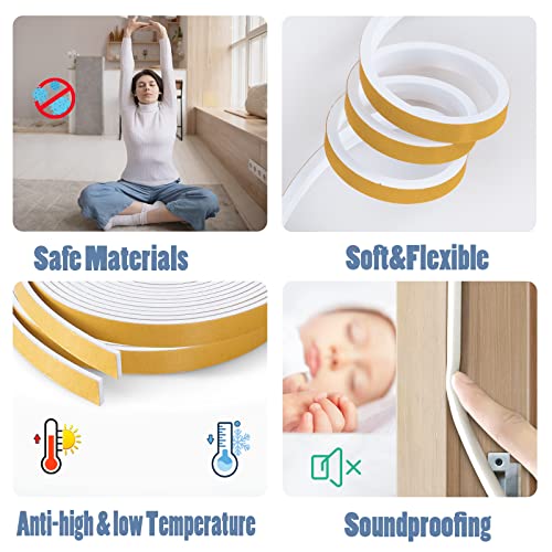Weather Stripping Foam Insulation Tape 33Ft- 1/2 Inch W X 1/8 Inch T Self Adhesive Black Door Weather Stripping Window Seal Air Conditioning Seal Strip For Door Soundproofing #TOP4