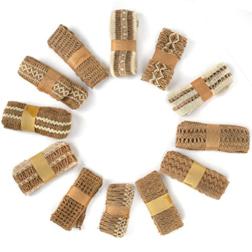 12 Rolls Burlap Ribbons, Natural Jute Burlap Ribbon with White Lace, Hessian Lace Ribbon Crafts Ribbons Gift Packaging Ribbon for Crafts Wrapping Wedding Decorations Party Decor