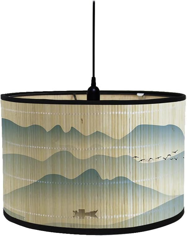 Handmade Bamboo Lamp Shade Old Chinese Landscape Chandelier Lamp Detachable Lampshades Japanese Style Light Cover Lamp Shades for Floor Light and Table Lamp (D)