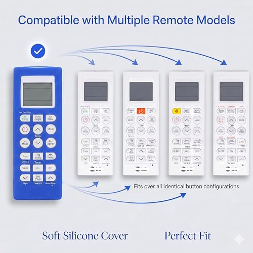 Image of SHOPOFLUX Silicone AC Remote Cover Compatible with LG AC Remote Full Wrap Protective Case with Lanyard [Remote NOT Included] (Blue)
