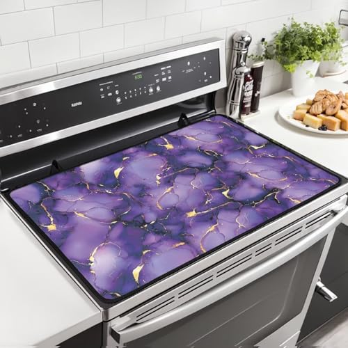 Image of Marble Purple Stovetop Covers for Electric Stove Anti-Scratch Kitchen Countertop Cover Anti-scalding Oven Mat 30 inchx21 inch Non-Slip Kitchen Counter Stove Protector Pad