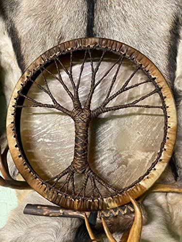 Hwojjha Shaman Drum, Tree Of Life Decoration Design, Handmade Shamanic Drum, Symbol Of The Siberian Drum Spirit Music,Leather + Wood (Tree Of Life) #TOP3
