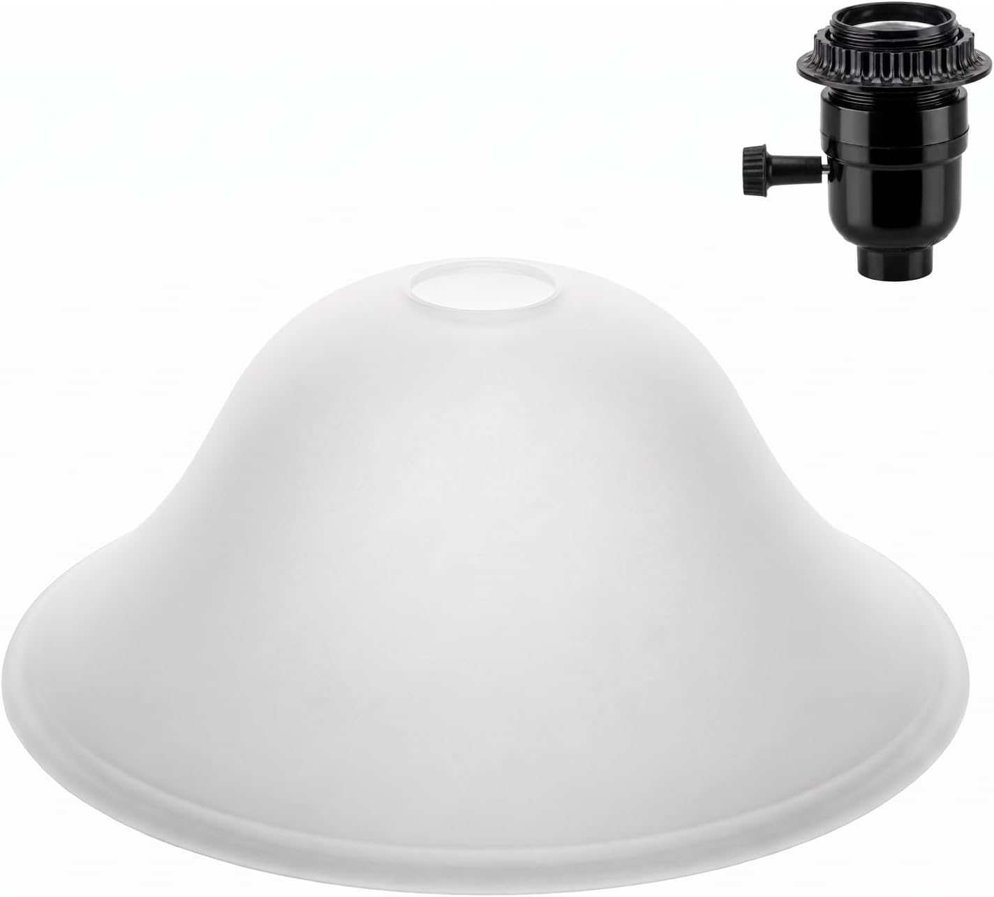 12" White Alabaster Glass Lamp Shade Replacement with Base E26 Socket, Glass Bowl Shade for Chandelier Pendant Lighting Fixture (White alabaster)