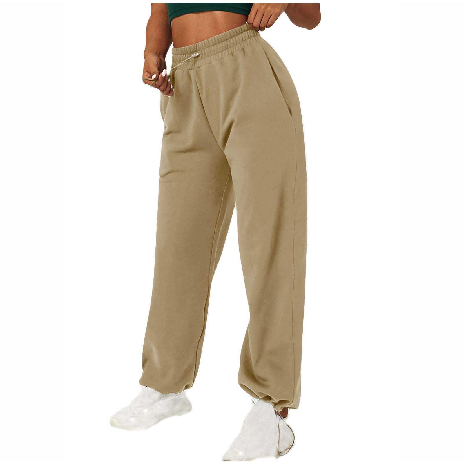 XUNRYAN Womens High Waisted Baggy Sweatpants 2023 Trendy Winter Fall Jogger Pants Y2k Trendy Lounge Trousers with Pockets Khaki