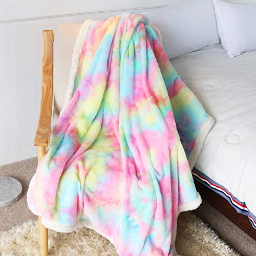 Sleepwish Cute Fuzzy Unicorn Blanket Girls Thick Fleece Blanket Rainbow Decorative Sofa Couch Floor Throw Warm Cozy Super Soft Bed Cover Long Shaggy Hair Faux Fur Sherpa Backing Pink 51 X 63 Inch Full #TOP4