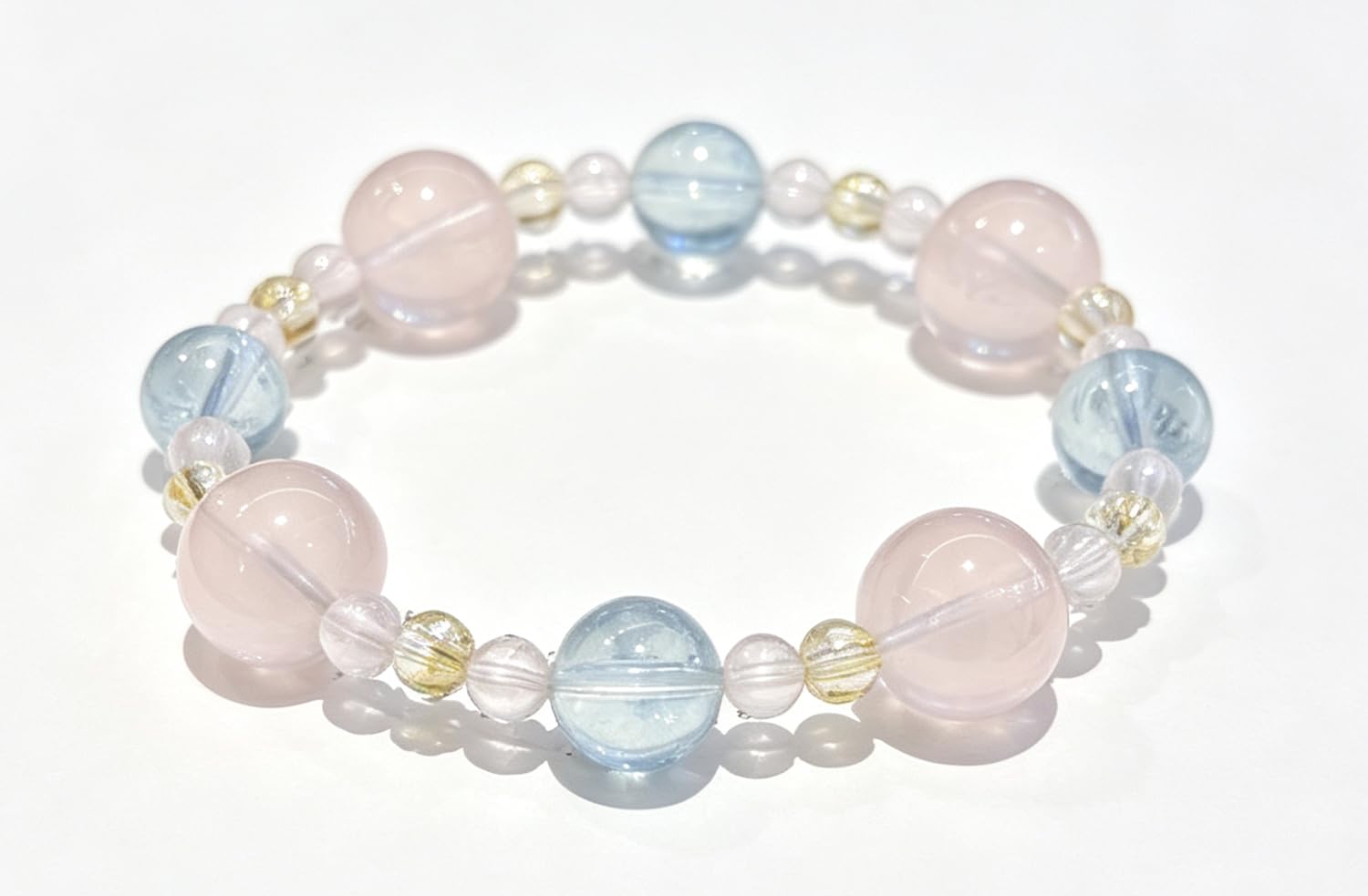 Bracciale elastico cristalli naturali donna,gioiello perline e pietre | Bracciale acquamarina al quarzo rosa, braccialetto spirituale Reiki con pietre preziose fatto a mano