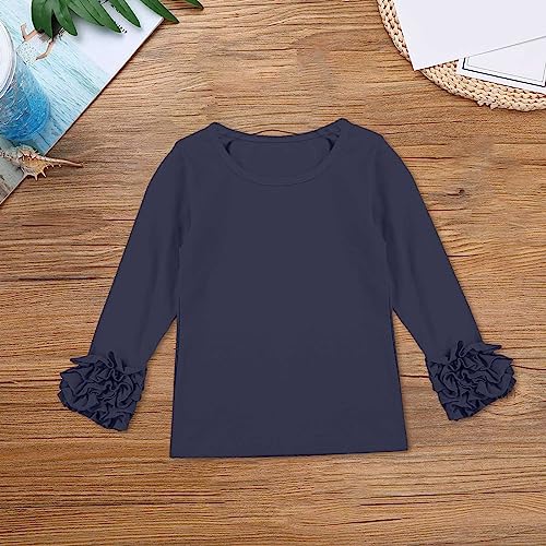 Baby Girls Cotton T-Shirt Long Sleeve with Ruffles Trim Toddler Comfort Soft Basic Crewneck Plain Tee Tops Fall2