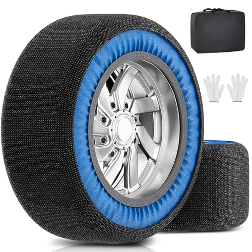 Obqer Lot de 2 chaussettes à neige pour voiture - En textile - Pour pneus de taille R14-R24 - Excellente adhérence - Chaînes à neige textile avec gants et sac de rangement pour les routes difficiles