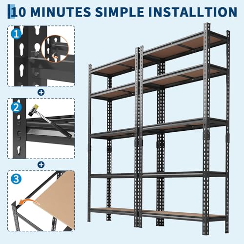 Image of Garvee 5-Tier Storage Shelf 48 inch W Heavy Duty Mental Storage Shelving Unit | 72 inch H x 48 inch W x 24 inch D Adjustable Garage Shelving, 2500LBS Storage Shelves for Garage Kitchen Pantry Warehouse
